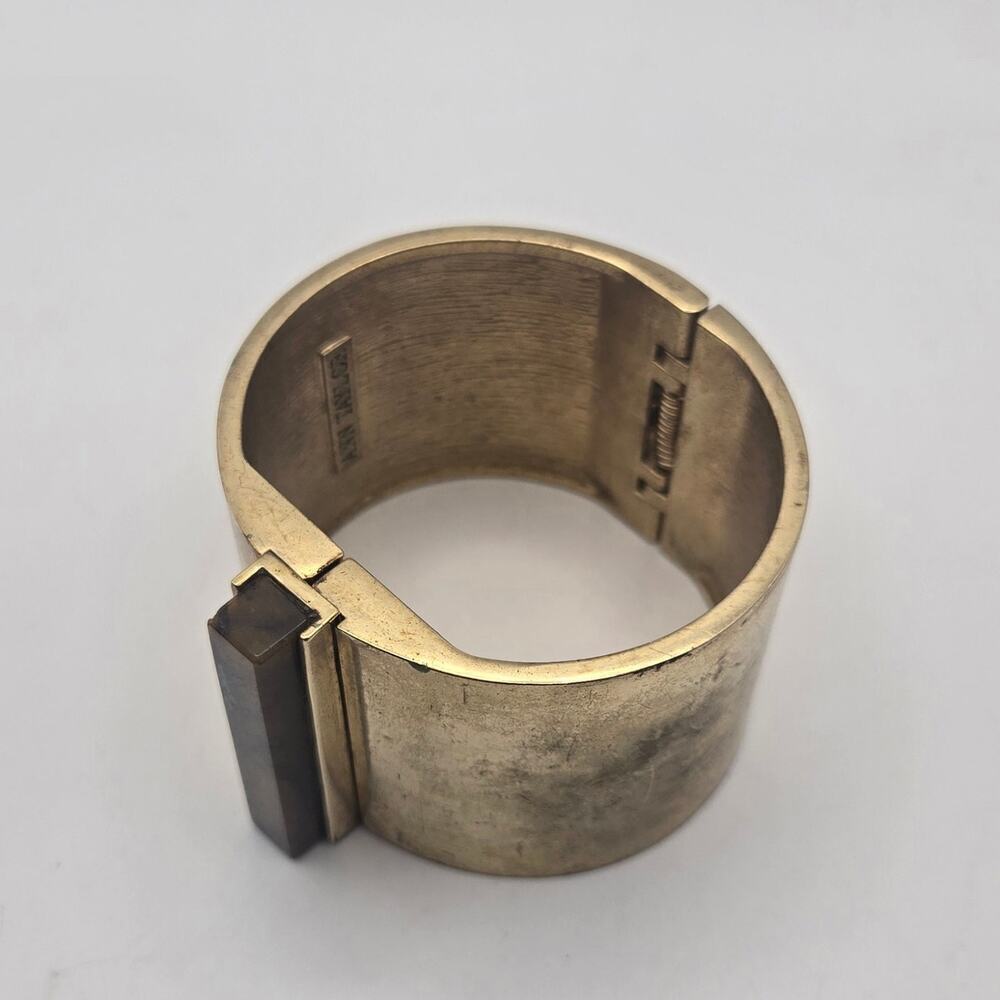 Ann Taylor Chunky Distressed Gold Metal Bar Cuff Bracelet - Picture 2 of 7